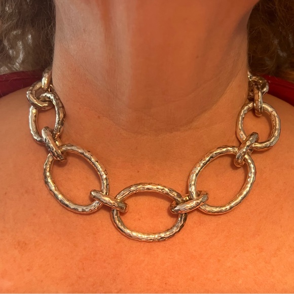 RARE IPPOLITA Sterling Silver Hammered Graduated Chain Link Toggle Necklace 18” - Picture 3 of 5